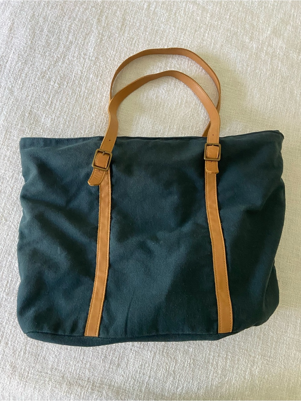 Hearth & Hand with Magnolia Blue Canvas Tote with Tan Leather Straps and Zipper - Picture 13 of 13